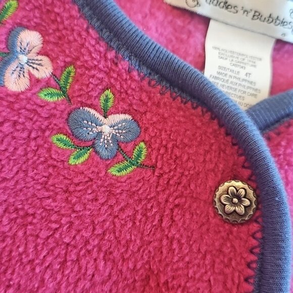 Vintage Puddles n Bubbles Embroidered Fleece Cardigan 4T - Picture 4 of 9